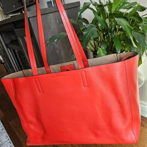 Banana Republic Large Open Leather Tote Bag in Strawberry Coral Color - Picture 2 of 13